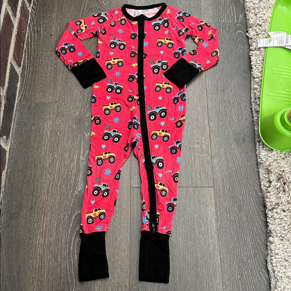 Kiki + Lulu Bamboo Red Monster Trucks Hearts zippy